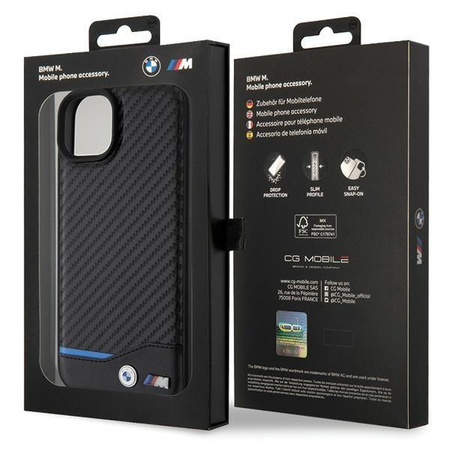 Etui BMW Leather Carbon na iPhone 15 Plus - czarne