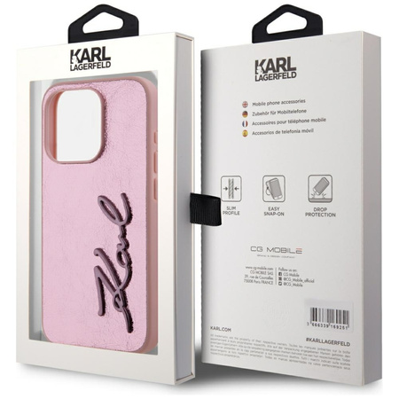 KARL LAGERFELD ETUI WRINKLED METAL SIGNATURE DO IPHONE 15 PRO ZŁOTE Z LOGO