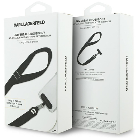 Uniwersalna smycz Karl Lagerfeld         Universal Strap Tether Patch Choupette Metal Logo czarny