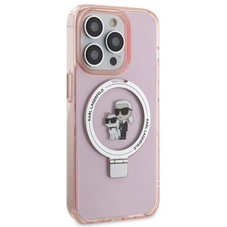 Etui Karl Lagerfeld Ring Stand Karl&Choupettte MagSafe do iPhone 15 Pro - różowe