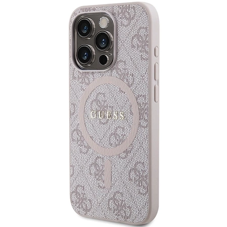 Etui Guess 4G Collection Leather Metal Logo MagSafe na iPhone 14 Pro Max - różowe