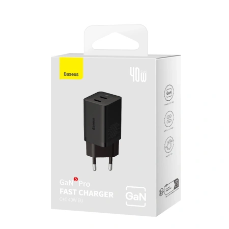 Ładowarka sieciowa Baseus GaN5 Pro 40W 2xUSB-C - czarna