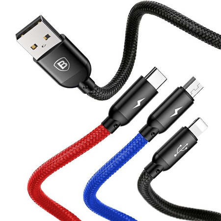 BASEUS KABEL 3W1 USB-C DO LIGHTNING MICRO DO TELEFONÓW IPHONE 0,3M ZESTAW