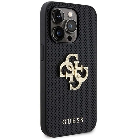 Etui Guess Leather Perforated 4G Glitter Logo na iPhone 15 Pro Max - czarne