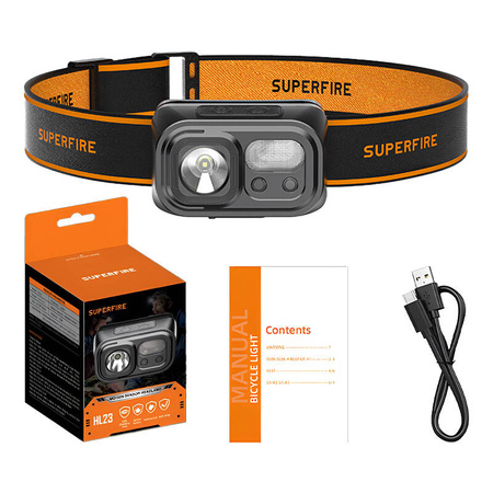 SUPERFIRE LATARKA CZOŁOWA HL23 220LM DO TURYSTYKI ZASILANIE USB-C MAŁA WAGA