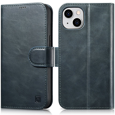 iCarer Oil Wax Wallet Case 2in1 etui iPhone 14 skórzany pokrowiec z klapką Anti-RFID niebieski (WMI14220721-BU)