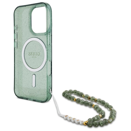 GUESS ETUI HARDCASE IML GLITTER WITH PEARL STRAP DO IPHONE 16 PRO MAX 6.9