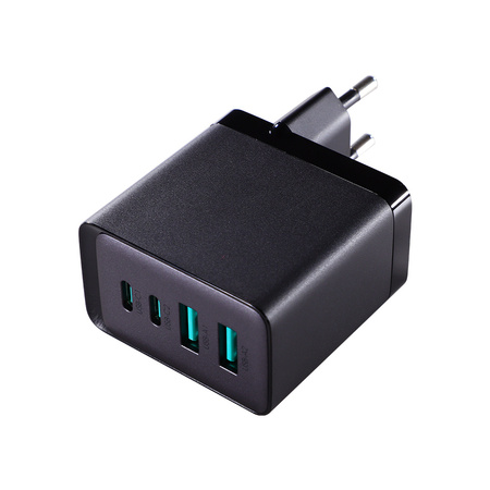 Joyroom ładowarka GaN 67W 4 porty (2x USB, 2x USB C) czarna (TCG02) + kabel USB C – USB C 100W 1.2m