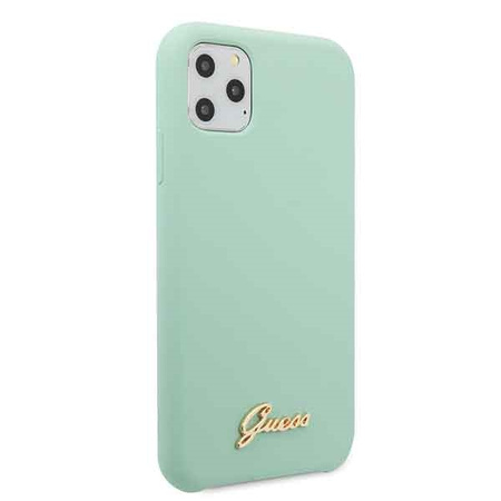 GUESS ETUI HARD CASE DO IPHONE 11 PROZIELONY SILIKONOWE LOGO VINTAGE GOLD