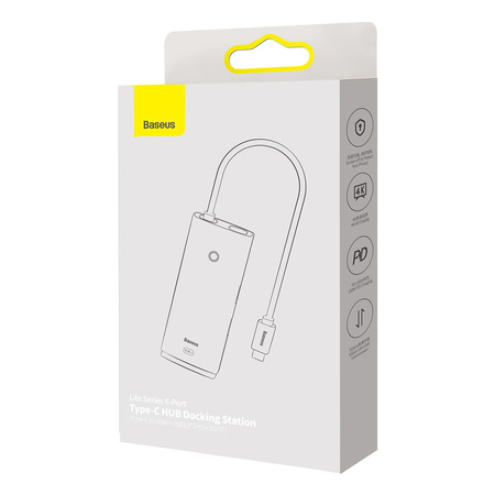 Baseus Lite Series wielofunkcyjny HUB USB Typ C - 2 x USB 3.0 / USB Typ C PD / HDMI 1,4 / SD/TF czarny (WKQX050101)