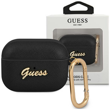 Guess GUAPSASMK AirPods Pro cover czarny/black Saffiano Script Metal Collection