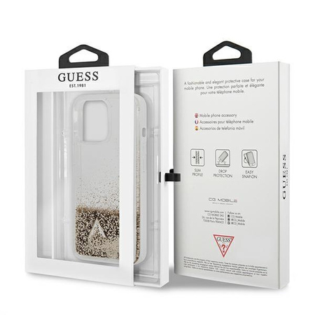 Guess GUOHCP13XGLHFLGO iPhone 13 Pro Max 6,7" gold/złoty hardcase Glitter Charms