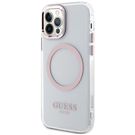 Etui Guess GUHMP12MHTRMP na iPhone 12 / iPhone 12 Pro - różowe Metal Outline Magsafe