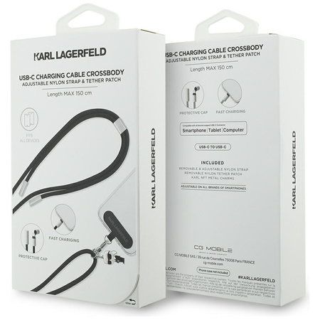 Uniwersalna smycz kabel Karl Lagerfeld   CBDY Ikonik Charm USB-C/USB-C czarny
