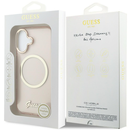 Etui Guess IML Script Metal MagSafe do iPhone 17 różowy