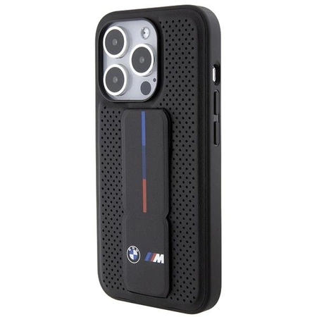 Etui BMW Grip Stand Smooth & Perforated na iPhone 15 Pro Max - czarne
