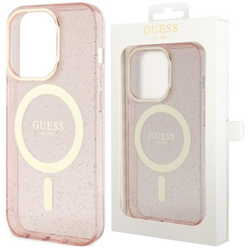Etui Guess GUHMP14LHCMCGP na iPhone 14 Pro - różowe Glitter Gold MagSafe