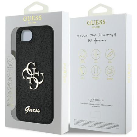 GUESS ETUI FIXED GLITTER BIG 4G DO IPHONE 16E POKROWIEC TPU WYSOKA OCHRONA