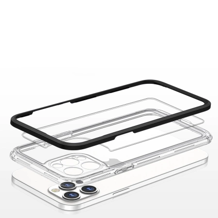 HURTEL CLEAR 3IN1 ETUI DO IPHONE 12 PRO ŻELOWY POKROWIEC Z RAMKĄ CZARNY