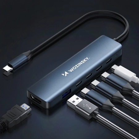 WOZINSKY HUB USB-C 6 W 1 WIELOFUNKCYJNY DO LAPTOPA TELEFONU ALUMINIOWY