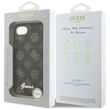 GUESS ETUI CASE DO IPHONE 16E PEONY SCRIPT DO MAGSAFE Z LOGO WYSOKA OCHRONA