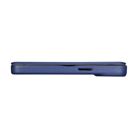 iCarer CE Premium Leather Folio Case skórzane etui iPhone 14 Plus z klapką magnetyczne MagSafe niebieski (WMI14220715-BU)