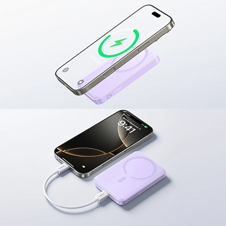 Powerbank Baseus EnerFill FM11 Ultra-Mini 10000mAh 22,5W indukcyjny kompatybilny z MagSafe z białym kablem Basus Simple USB-C 20V/3A 0,3m - fioletowy
