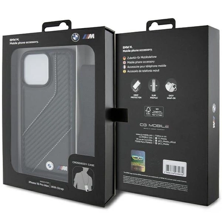Etui BMW M Edition Carbon Stripe & Strap na iPhone 15 Pro Max - czarne