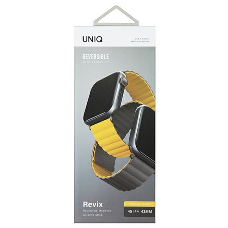 UNIQ pasek Revix Apple Watch Series1/2/3/4/5/6/7/8/9/SE/SE2/Ultra/Ultra 2 42/44/45/49mm. Reversible Magnetic musztardowy-khaki/mustard-khaki