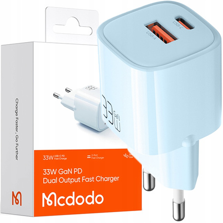 MCDODO SZYBKA ŁADOWARKA SIECIOWA DO TELEFONU ZASILACZ 2X USB USB-C 33W GAN