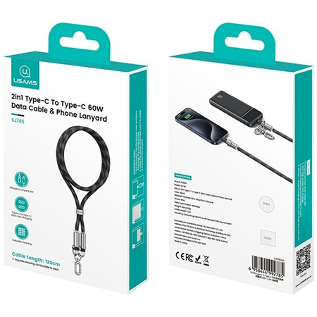 USAMS KABEL USB-C 60W Z SMYCZĄ DO ŁADOWANIA DO TELEFONÓW IPHONE 12 13 14 15