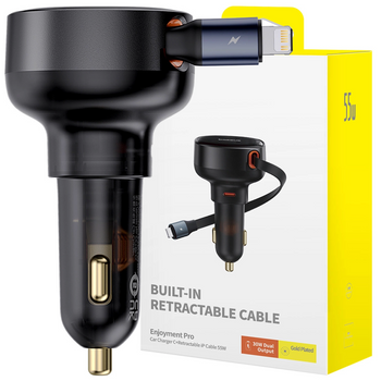 Ładowarka samochodowa Baseus Enjoyment Pro USB-C (żeńskie) / Lightning (męski) 60W - czarna
