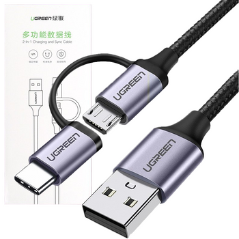 Ugreen kabel przewód 2w1 USB - micro USB / USB Typ C 1m 2,4A czarny (30875)