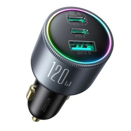 Ładowarka samochodowa Joyroom JR-CCN07 120W 2xUSB-C USB-A + kabel USB-C 100W - ciemnoszara