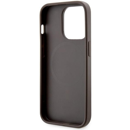 Etui Guess GUHMP14LP4RPSW na iPhone 14 Pro - brązowe 4G Printed Stripes MagSafe