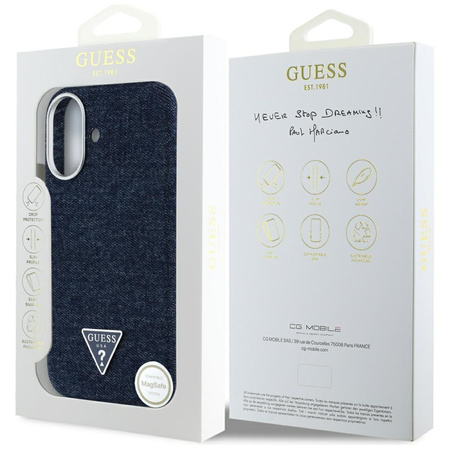GUESS ETUI CASE TPU DO IPHONE 16 DO MAGSAFE DENIM TRIANGLE LOGO MAGNETYCZNE
