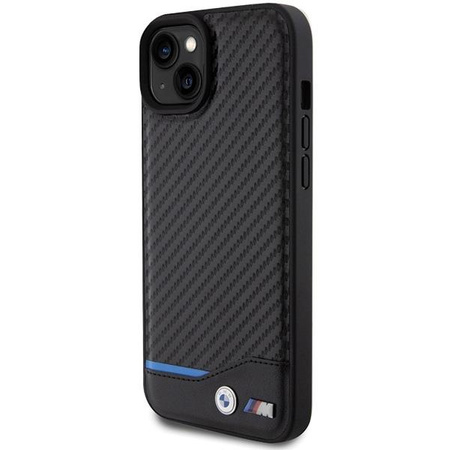 Etui BMW Leather Carbon na iPhone 15 Plus - czarne