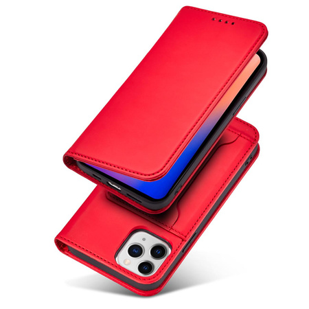 Magnet Card Case etui do iPhone 12 Pro Max pokrowiec portfel na karty kartę podstawka czerwony