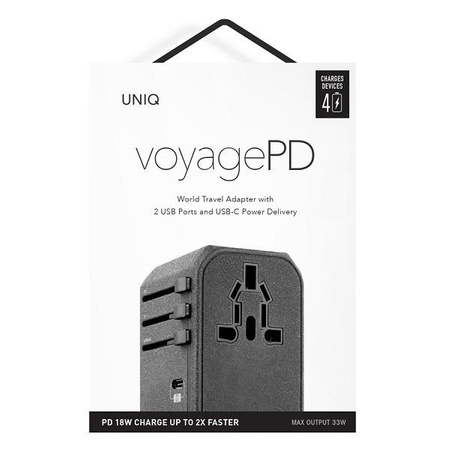 Uniq Ład. siec. Voyage World Adapter 33W + 2xUSB + PD 18W + QC 3.0 - szare (LITHOS Collective)