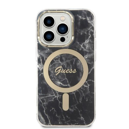 Guess zestaw ładowarka MagSafe + etui do iPhone 14 Pro Max 6,7" czarne Marble MagSafe (GUBPP14XHMEACSK)