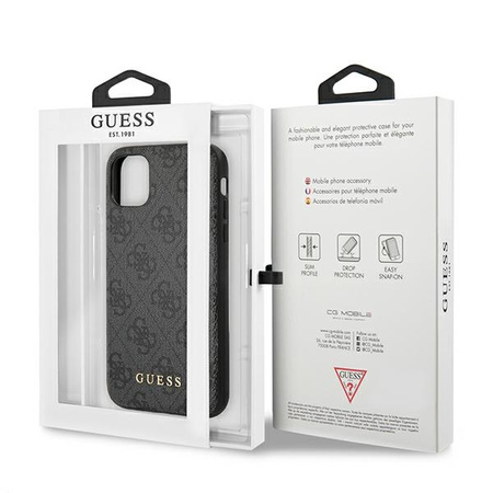 GUESS ETUI HARD CASE DO IPHONE 11 6,1 Xr 4G METAL GOLD LOGO Z LOGO SZARY