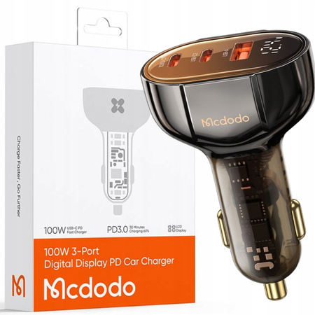 MCDODO MOCNA SZYBKA ŁADOWARKA SAMOCHODOWA MIERNIK 3X USB USB-C 100W LED