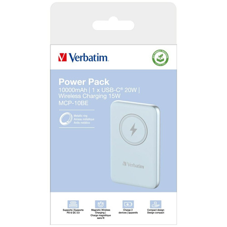 Verbatim Powerbank indukcyjny `n` Go 15W10000mAh Wireless Magnetic niebieski/blue 32247