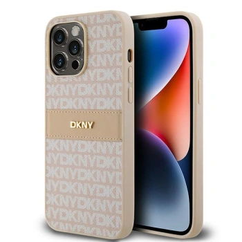 DKNY ETUI HARDCASE DO IPHONE 14 PRO MAX 6.7 MONO STRIPE METAL LOGO SKÓRZANE
