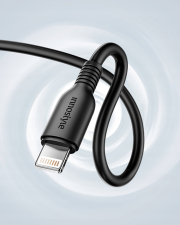 INNOSTYLE JAZZY KABEL USB-C LIGHTNING MFI SZYBKIEGO ŁADOWANIA DO IPHONE KEVLAR 1M CZARNY