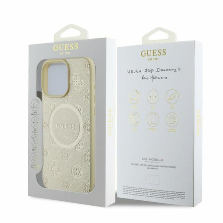 GUESS POKROWIEC DO IPHONE 16 PRO SAFIANO PEONY CLASSIC LOGO HARDCASE ZŁOTE