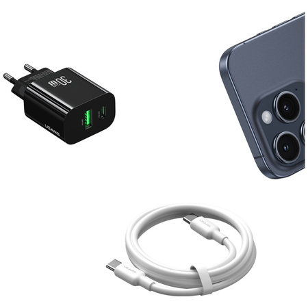USAMS ŁADOWARKA SIECIOWA CC316 T65 30W DO TELEFONÓW USB-C USB-A FAST