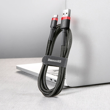 Baseus Cafule Cable wytrzymały nylonowy kabel przewód USB / USB-C QC3.0 3A 0,5M czarno-czerwony (CATKLF-A91)