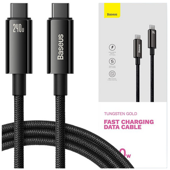 Kabel USB C - USB C 480Mb/s 240W 3m Baseus Tungsten Gold CAWJ040101 - czarny