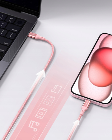 INNOSTYLE POWERFLEX KABEL USB-C SZYBKIE ŁADOWANIE DO IPHONE SAMSUNG 3A 60W KEVLAR 2M RÓŻOWY